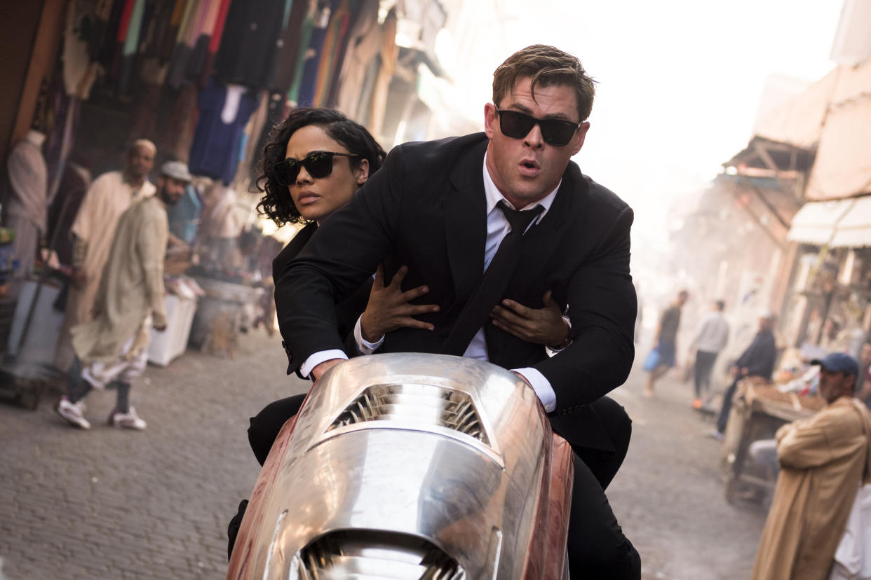 Chris Hemsworth (H) with Em (Tessa Thompson) in Marrakech in Columbia Pictures' MEN IN BLACK: INTERNATIONAL. (Sony Pictures)