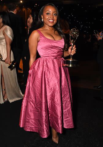 <p>VALERIE MACON/AFP via Getty Images</p> Quinta Brunson, winner of Outstanding Lead Actress in a Comedy Series for "Abbott Elementary", attends the 75th Emmy Awards Governors Gala