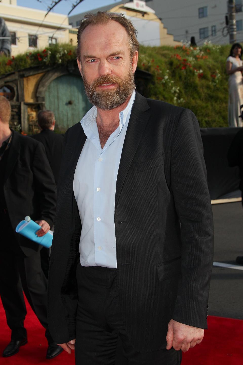 WELLINGTON, NEW ZEALAND - NOVEMBER 28: Hugo Weaving, who plays Elrond, arrives at the "The Hobbit: An Unexpected Journey" World Premiere at Embassy Theatre on November 28, 2012 in Wellington, New Zealand. (Photo by Hagen Hopkins/Getty Images)