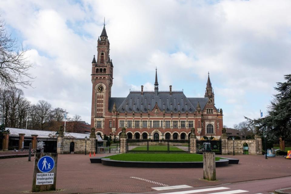 <div class="inline-image__caption"><p>The Peace Palace, an international law administrative building, in The Hague, Netherlands.</p></div> <div class="inline-image__credit">NurPhoto via Getty Images</div>