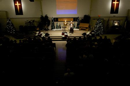 Terri Roberts, the mother of Amish school shooter Charles Roberts, speaks at New Covenant Community Church in Delta, Pennsylvania on December 1, 2013. REUTERS/Mark Makela
