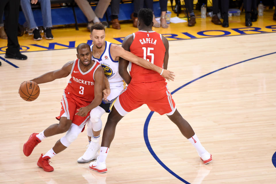 In his first conference finals appearance, expect Chris Paul to try to put Stephen Curry through the wringer. (Getty)