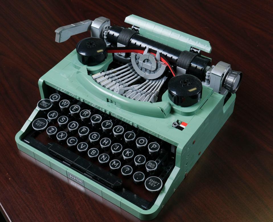 Feb 9, 2024; Tuscaloosa, Alabama, USA; Adrian Cleckler, the chief operating officer of PARA, is into Legos in a big way. Cleckler allows herself one very nice Lego build every year. This typewriter is Cleckler’s favorite project to date.