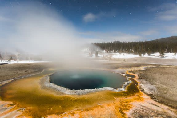 Yellowstone's Crested Pool hot spring -- not something found in New England.