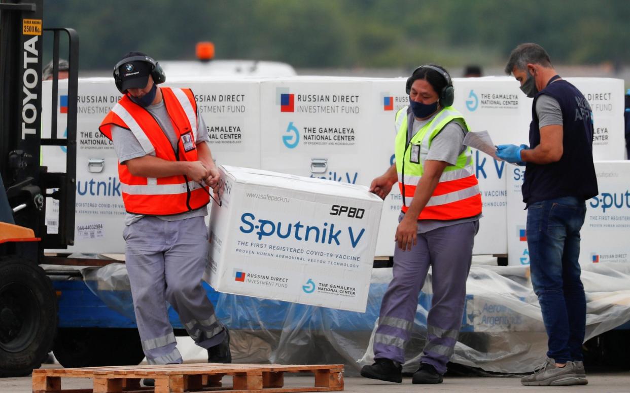 A shipment of doses of the Sputnik V vaccine arrives at Ezeiza International Airport in Buenos Aires, Argentina - Reuters