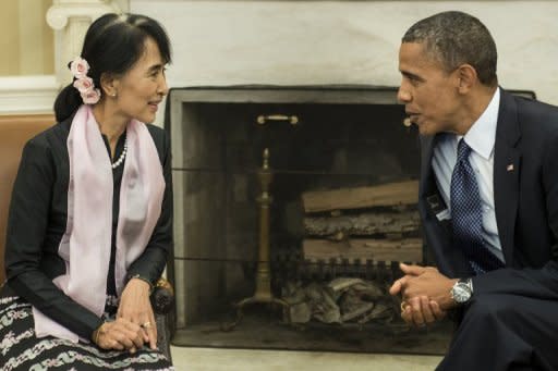 US President Barack Obama was deeply impressed by Aung San Suu Kyi during their private meeting in the Oval Office in September (pictured), and told aides the National League for Democracy leader lived up to her billing