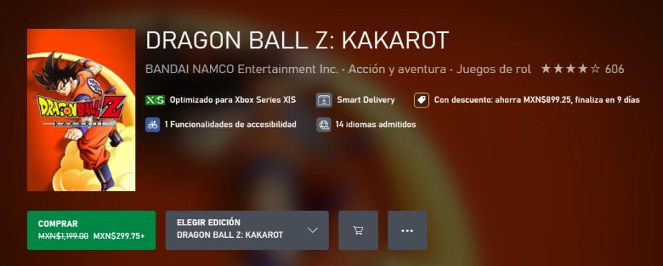 DRAGON BALL Z: KAKAROT! con 75% de descuento en Xbox