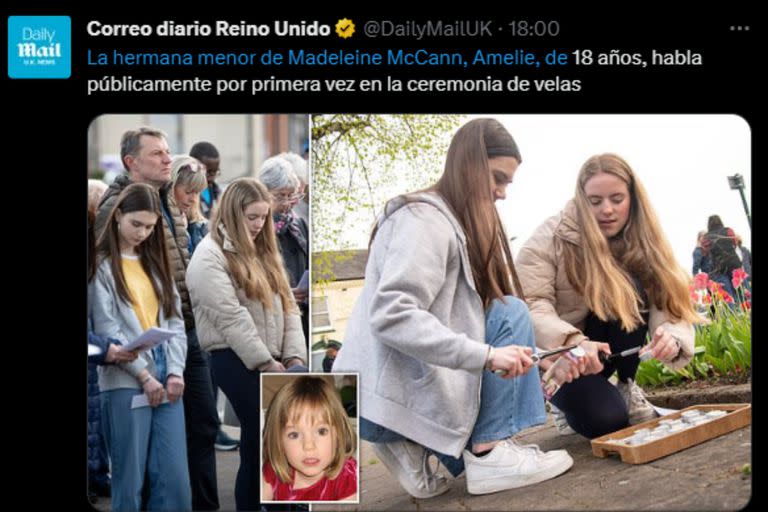 Amelie participó de la vigilia para su hermana (Foto Twitter @DailyMailUK)