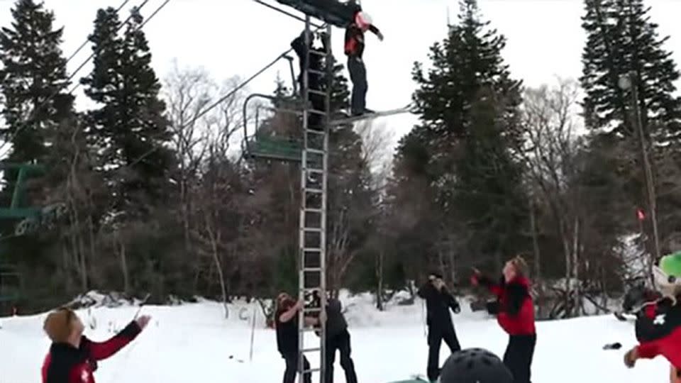 Ski patrol rescue workers rushed to the boy's aid, using a ladder to reach him. Source: Fox News