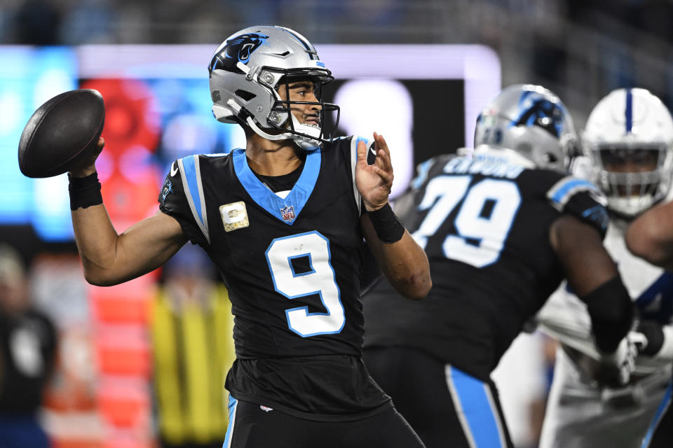 The Panthers and young QB Bryce Young have a chance to snag a win this week from a flailing Bears team. (Eakin Howard/Getty Images)