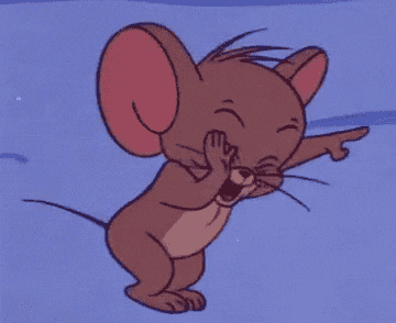 Jerry from "Tom & Jerry" pointing and laughing