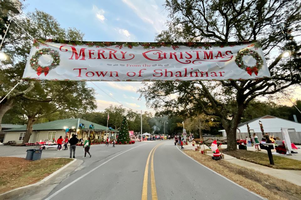 Shalimar's Christmas tree lighting event was held last December. The town will celebrate its 75th anniversary Saturday, May 21.