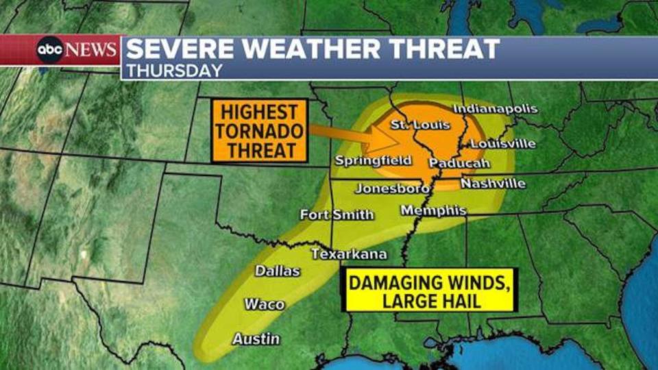 PHOTO: Severe Weather Threat Map - Thursday (ABC News)