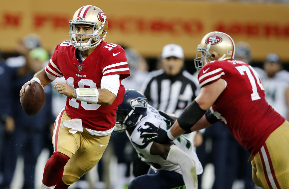 Trading for Jimmy Garoppolo was easily the biggest move the 49ers made this year. (AP)