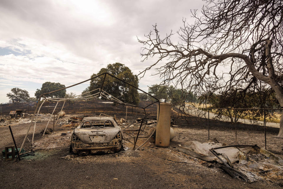 Vehicle was destroyed by Apache Fire while burning in Palermo, California.  (Ethan Swope Archive/AP)