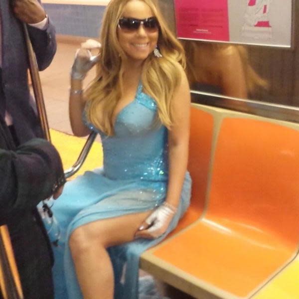 On her way home from a gala, Mariah Carey chose the public transportation over her chauffeur.