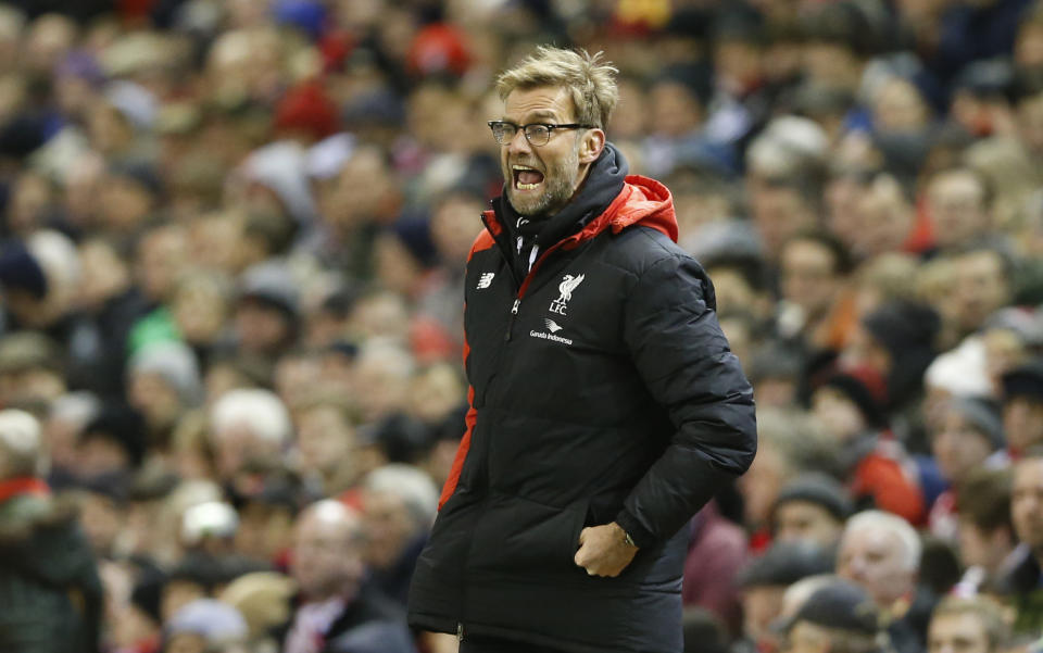 Football Soccer - Liverpool v West Ham United - FA Cup Fourth Round - Anfield - 30/1/16 Liverpool manager Juergen Klopp Action Images via Reuters / Carl Recine Livepic EDITORIAL USE ONLY. No use with unauthorized audio, video, data, fixture lists, club/league logos or "live" services. Online in-match use limited to 45 images, no video emulation. No use in betting, games or single club/league/player publications. Please contact your account representative for further details.