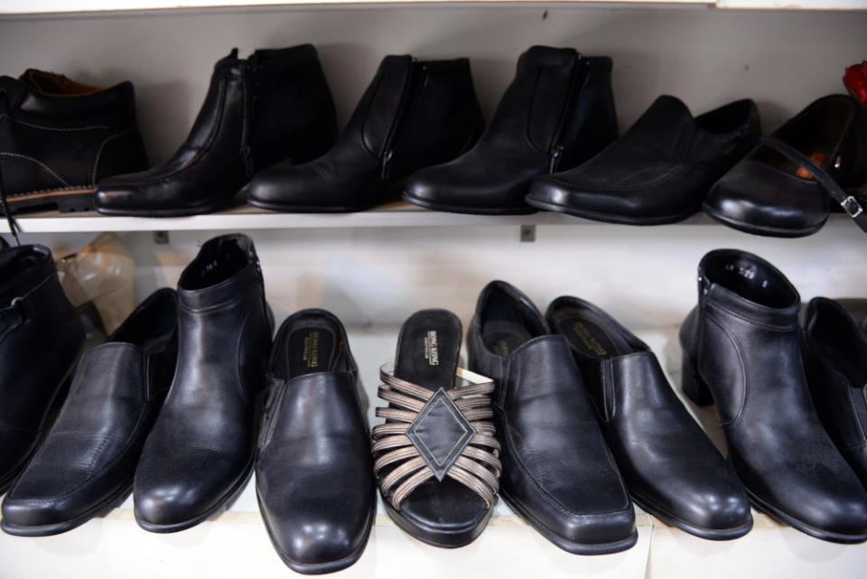 Some of the shoes made by Wong on display at the Hong Kong Shoe Store. — Picture by Steven Ooi KE