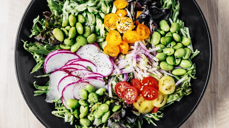 bowl of salad with edamame