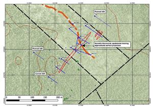 Completed and near term planned holes on the new spodumene rich pegmatite discovery at the Bergby Project