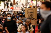 Protest against racial inequality in the aftermath of the death in Minneapolis police custody of George Floyd in Los Angeles