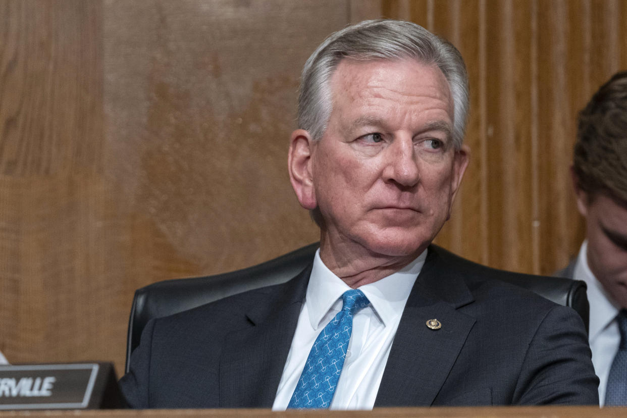 Sen. Tommy Tuberville, R-Ala., at the Senate Health, Education, Labor, and Pensions Committee hearing on Why Are So Many American Youth in a Mental Health Crisis? Exploring Causes and Solutions, on Capitol Hill in Washington, Thursday, June 8, 2023. (AP Photo/Jose Luis Magana)