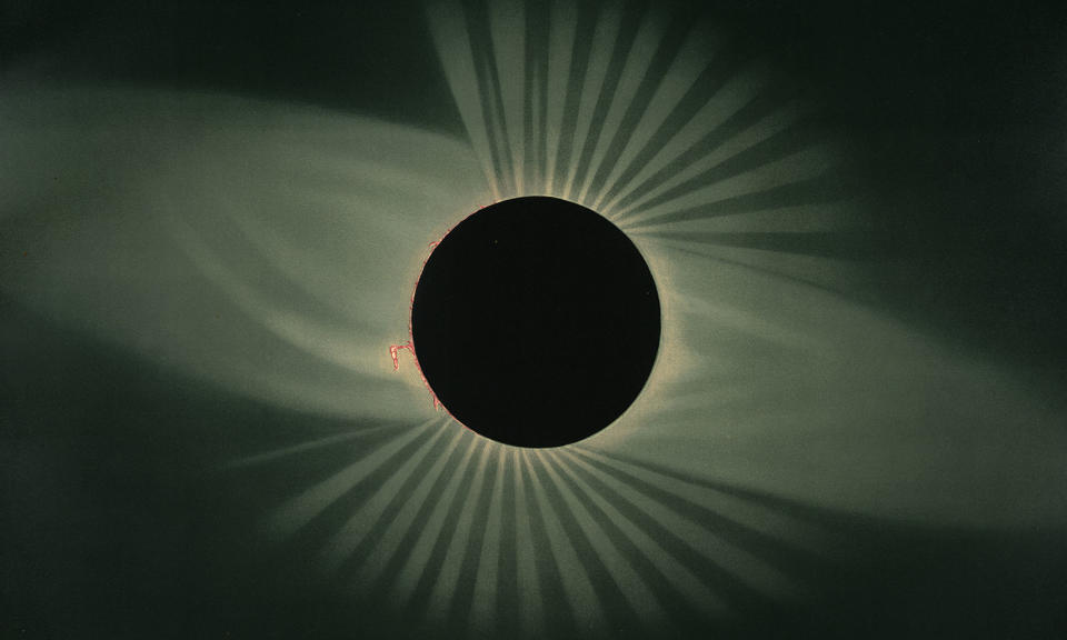 An artistic depiction of the July 29, 1878 total solar eclipse by E.L. Trouvelot. <cite>New York Public Library</cite>