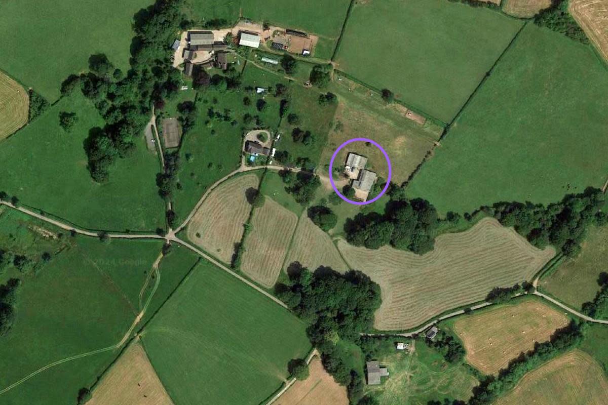 An aerial view of the farm, with the barns to be demolished ringed <i>(Image: Google)</i>