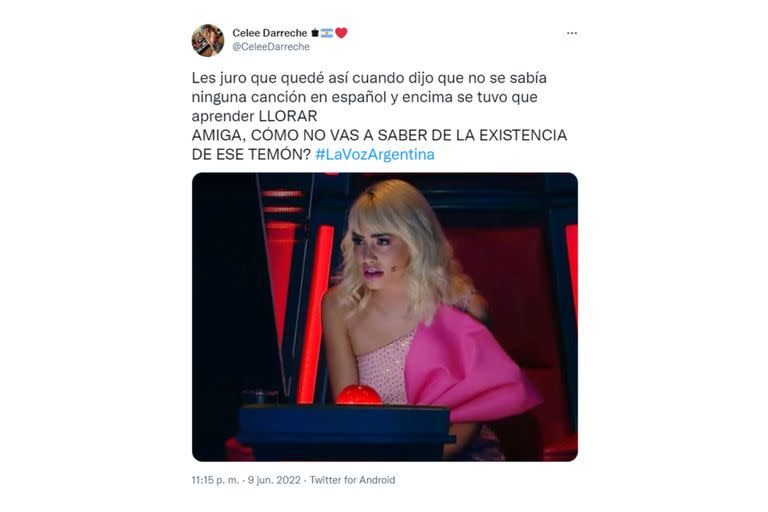 Los usuarios se indignaron con Camila, la participante de La Voz Argentina que no sabe canciones en español (Foto: Captura de Twitter)