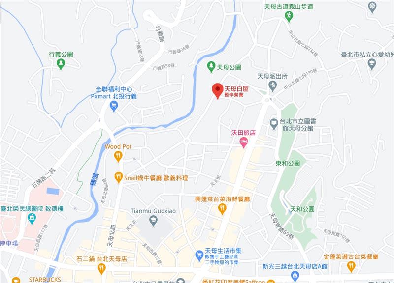 天母白屋地理位置。（圖／翻攝自Google Map）