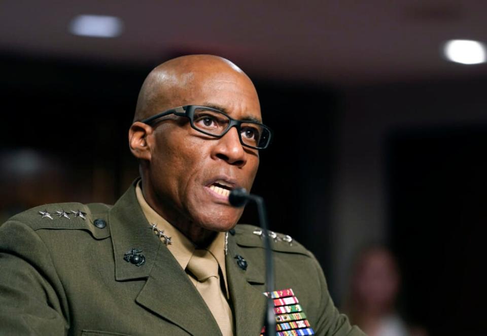 Lt. Gen. Michael Langley, the Marines’ first Black four-star general, will command all U.S. military forces in Africa. (AP Photo/Mariam Zuhaib)