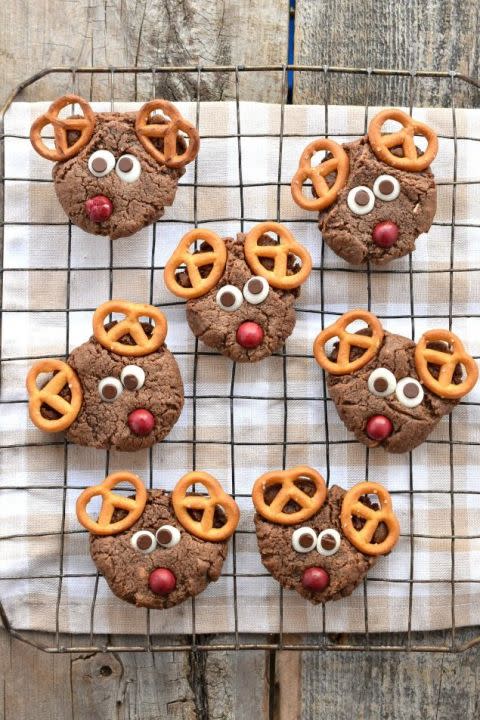 Chocolate Peanut Butter Reindeer Cookies