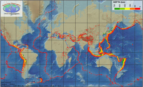 The world's earthquakes between 2000 and 2008, mapped - Credit: National Science Foundation