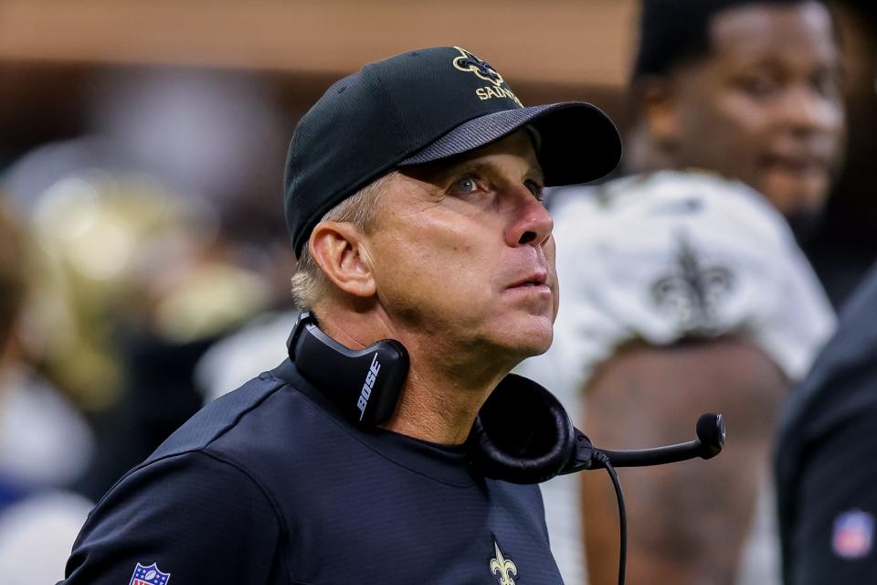 Former New Orleans Saints head coach Sean Payton looks on during the second half against Jacksonville Jaguars at Caesars Superdome.