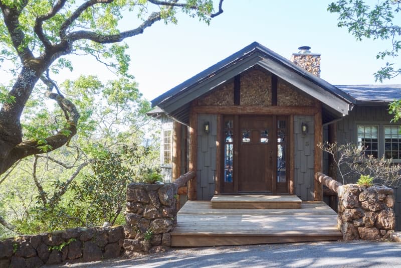 Exterior of hunting cabin.