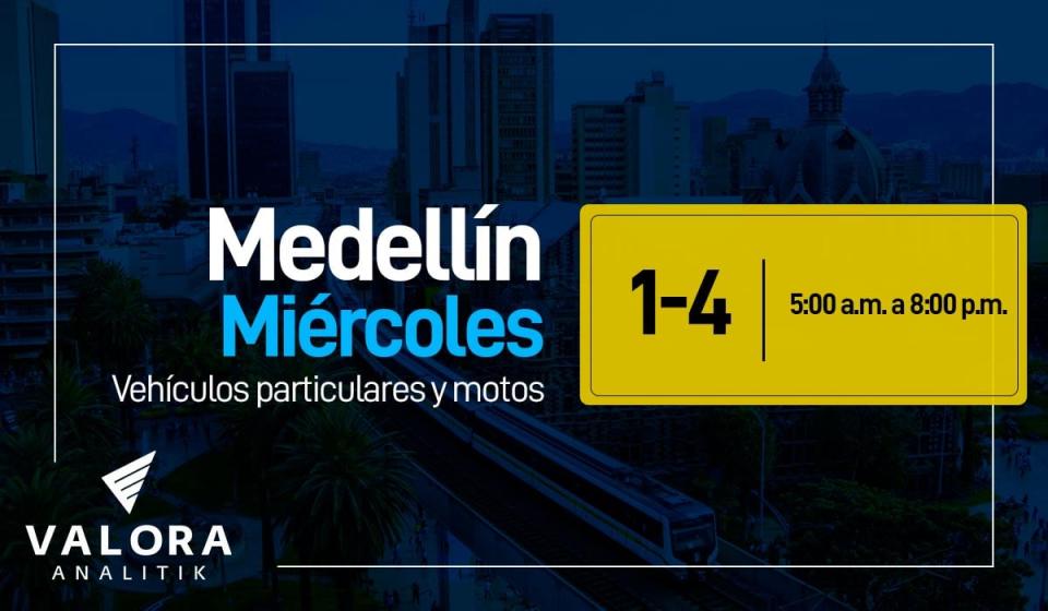 Pico y placa Medellín miércoles 2023. Foto: Valora Analitik.