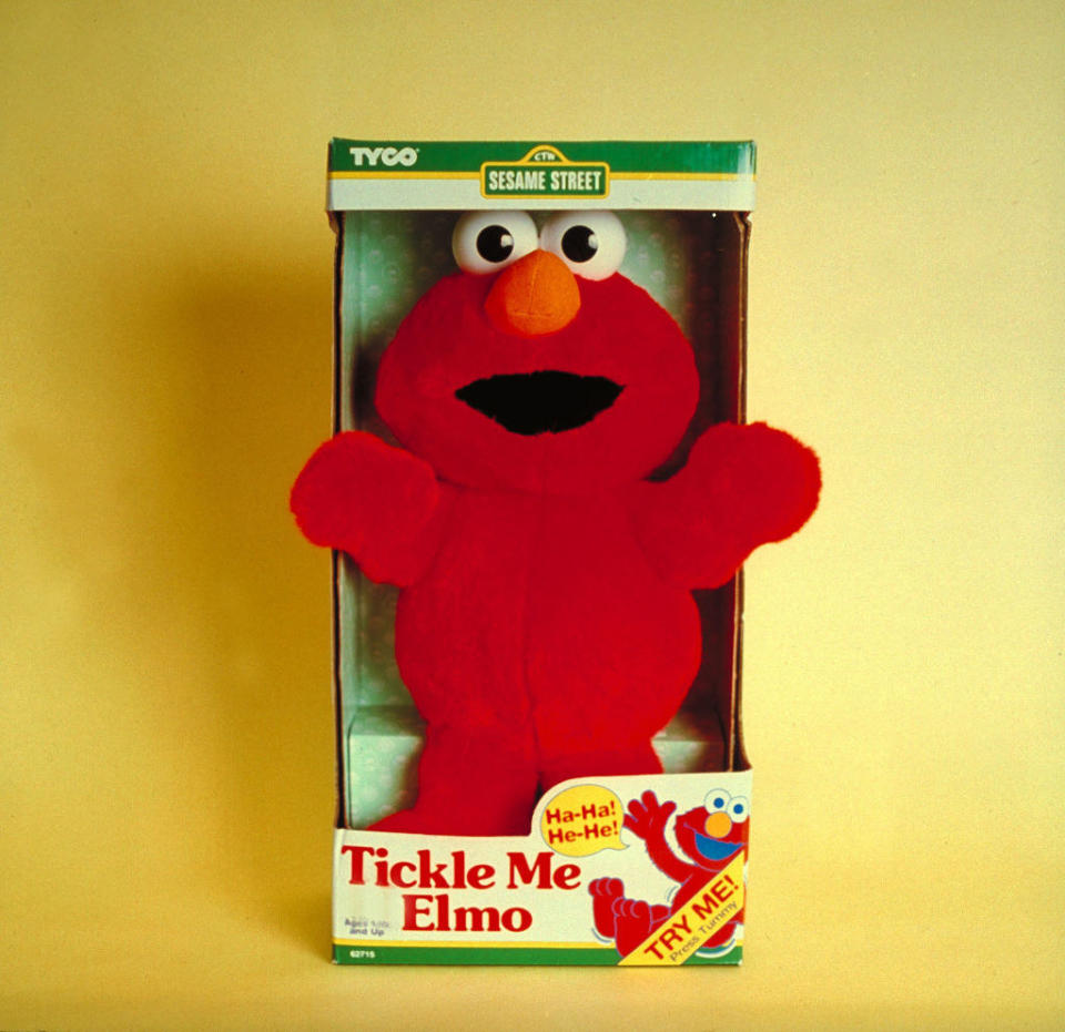 Tickle Me Elmo in box