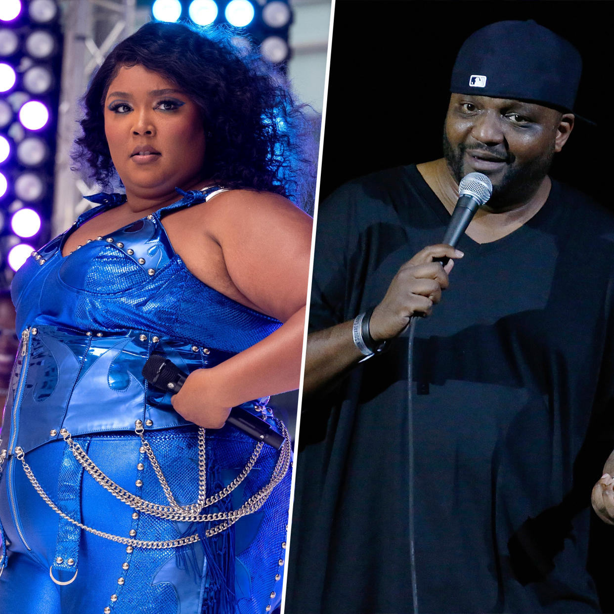 Lizzo and Aries Spears. (Nathan Congleton/John Lamparski / NBC/Getty)