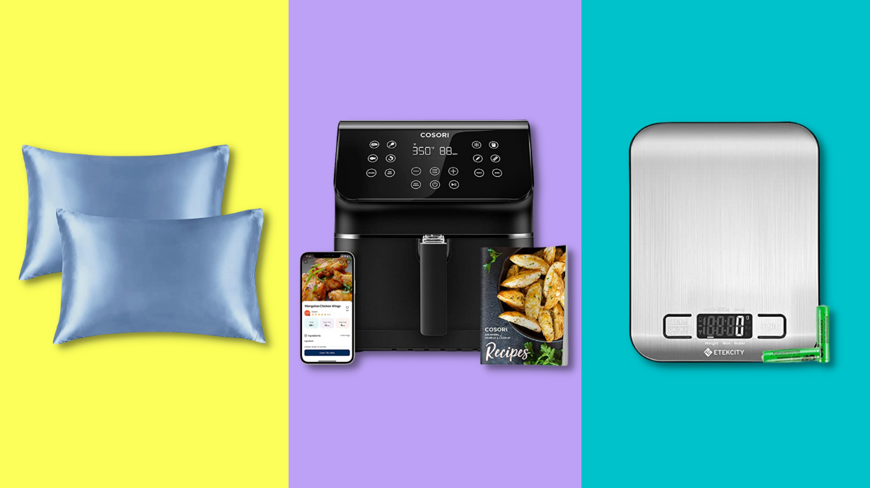 pillows, air fryer, kitchen scale