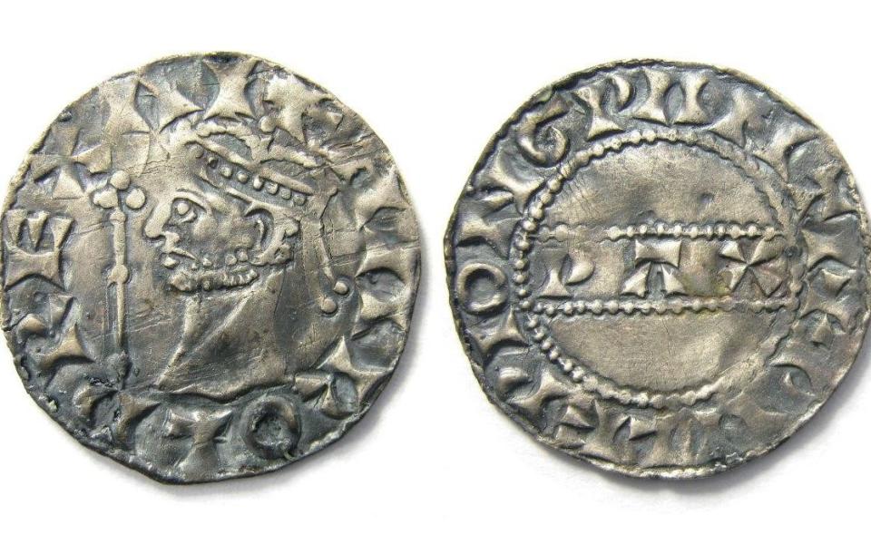 Undated handout photo of a Harold II silver penny found by Reece Pickering in Norfolk. The coin, along with a Henry I silver penny found by Walter Taylor in Essex, will be sold at auction by Derbyshire-based Hansons' Auctioneers from October 26 - Hansons/PA Wire