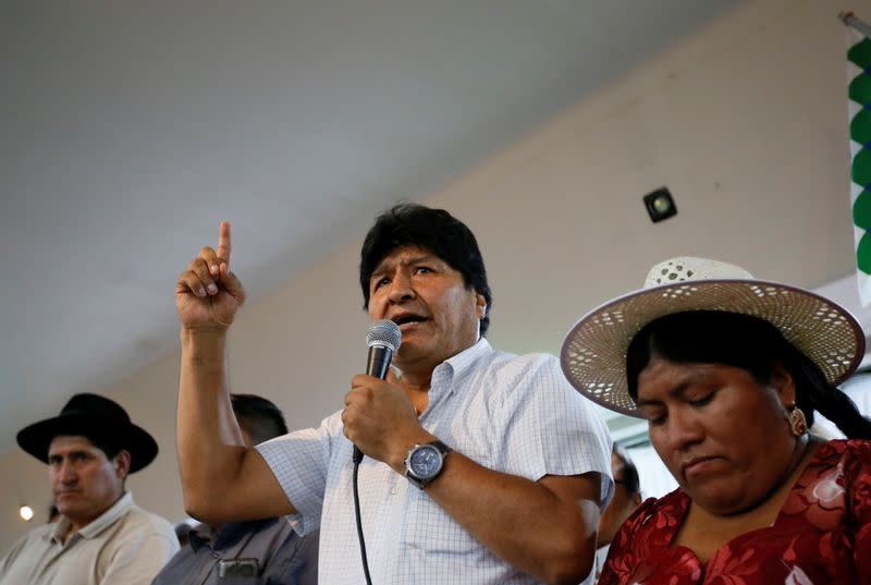 Former Bolivian President Evo Morales speaks during a news conference in Buenos Aires