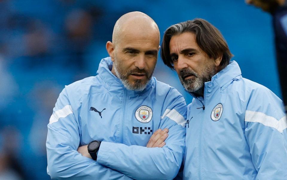 Enzo Marescan and Lorenzo Buenaventura of Manchester City - Dean Smith and Enzo Maresca under consideration as Leicester assess manager options - Reuters/Jason Cairnduff