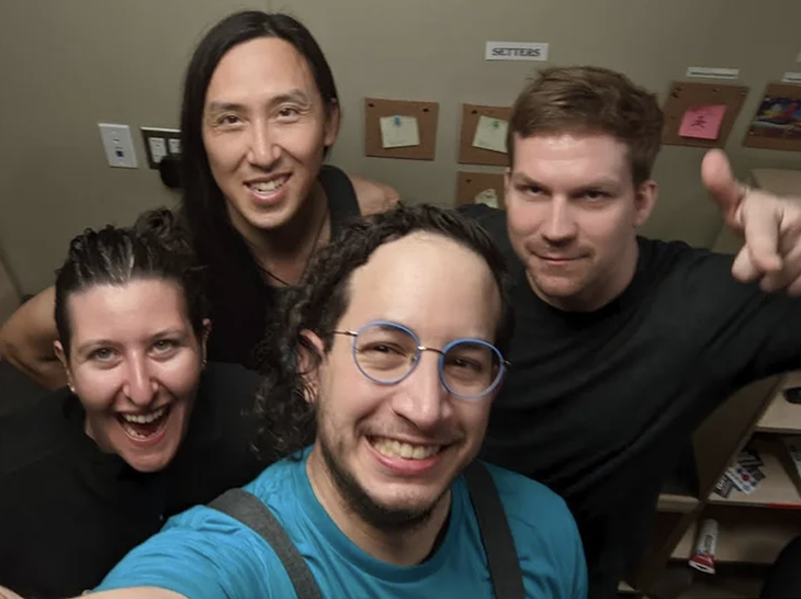 A few union organizers celebrate after El Cap's objections were overturned. Clockwise left to right: Wendy Low, Sylvain La, Jeremy Kinney, and Gus Mason. (Photo: Movement Climbing Gym Union Collection)