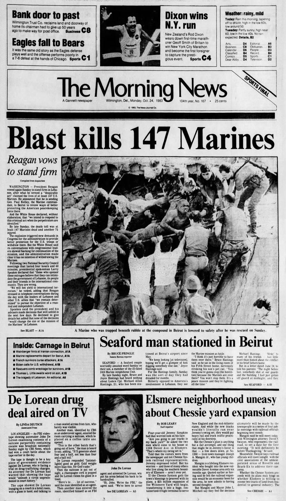 Front page of The Morning News from Oct. 24, 1983.