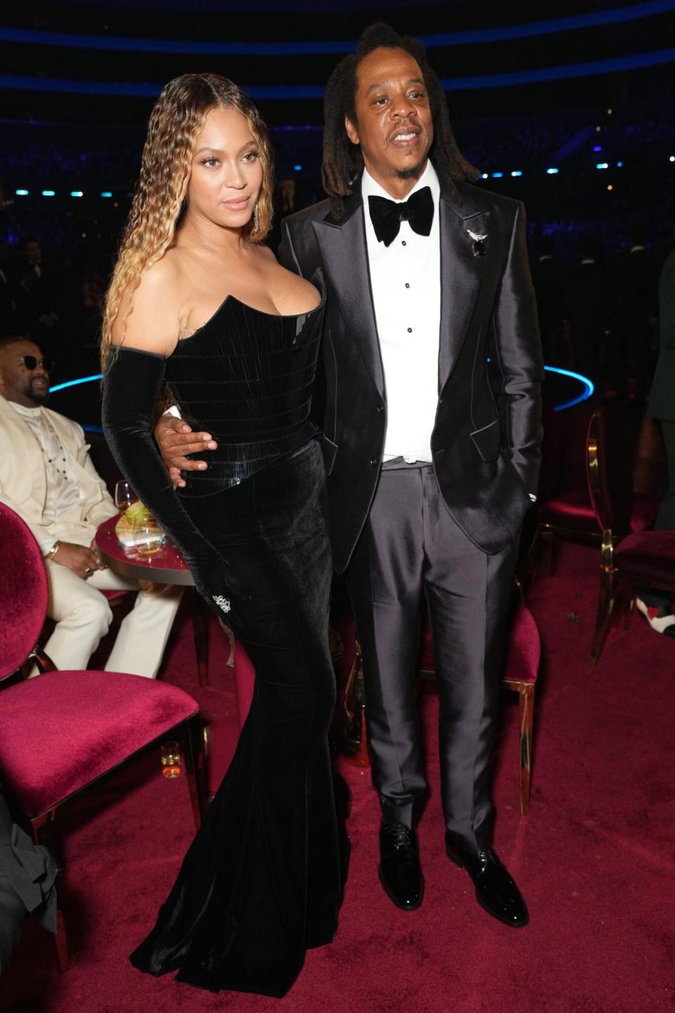 LOS ANGELES, CALIFORNIA - FEBRUARY 05: (L-R) Beyoncé and Jay-Z attend the 65th GRAMMY Awards at Crypto.com Arena on February 05, 2023 in Los Angeles, California. (Photo by Kevin Mazur/Getty Images for The Recording Academy)