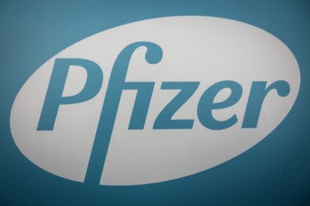 The Pfizer logo is pictured at their building in the Manhattan borough of New York October 29, 2015. REUTERS/Carlo Allegri