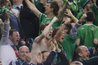 Football - Northern Ireland v Greece - UEFA Euro 2016 Qualifying Group F - Windsor Park, Belfast, Northern Ireland - 8/10/15 Northern Ireland fans celebrate Reuters / Cathal McNaughton Livepic