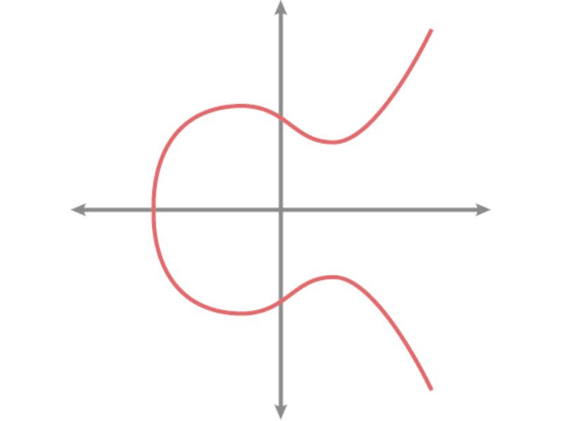 A cryptographic elliptic curve, similar to the one presented to Brozzoni by her friend. The elliptic curve digital signature algorithm (ECDSA) used to sign Bitcoin transactions is based on elliptic curves like this one. (The Cloudflare Blog. ECDSA: The digital signature algorithm of a better internet)