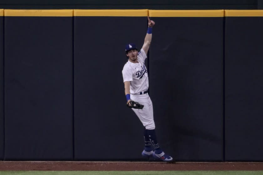 Arlington, Texas, Wednesday, October 7, 2020. Los Angeles Dodgers center fielder Cody Bellinger.