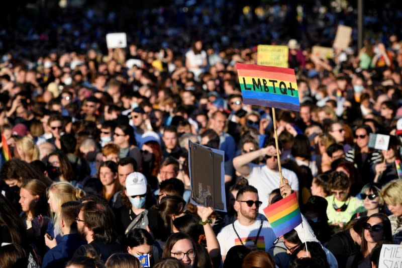 FILE PHOTO: Protest against latest anti-LGBTQ law in Budapest